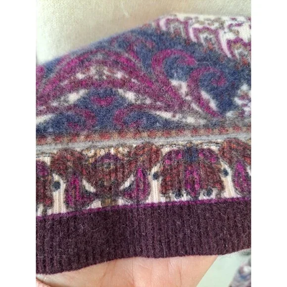 Talbots Cashmere Paisley Sweater Soft Purple Navy White Women's Med Luxury - Picture 5 of 8